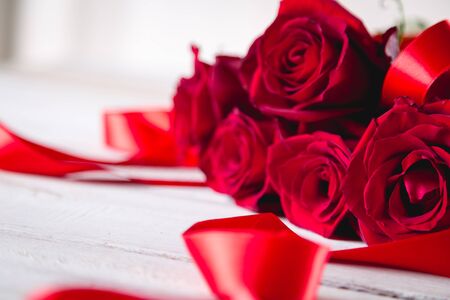 Pretty bouquet of red roses valentinesの写真素材