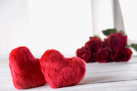 Valentines concept background, composition with red heartsの写真素材