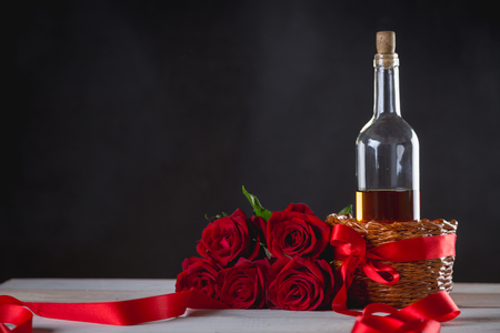 Beautiful composition of valentines stuff on dark backgroundの写真素材