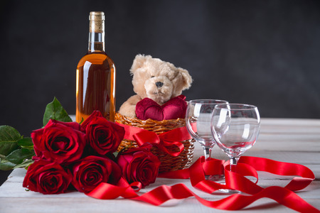 Valentines composition with dark backgroundの写真素材