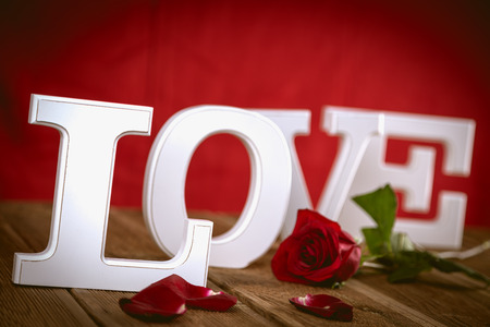 Valentine red background with letters, love conceptの写真素材