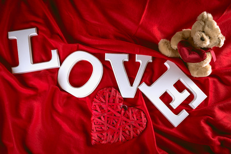 Valentine red background with letters, love conceptの写真素材