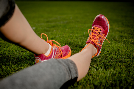 Close up young girls shoes, training summer time conceptの写真素材