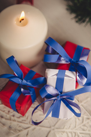 Christmas decorations with toys, winter conceptの写真素材