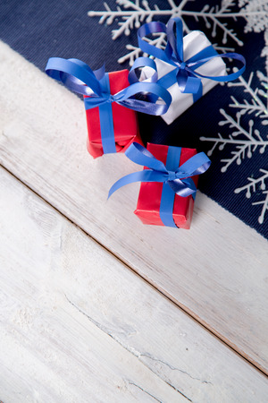 Bright Christmas background with decorationsの写真素材