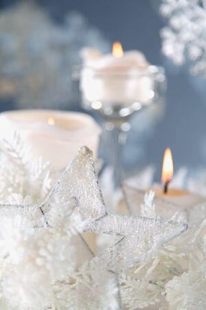 Bright Christmas background with decorationsの写真素材
