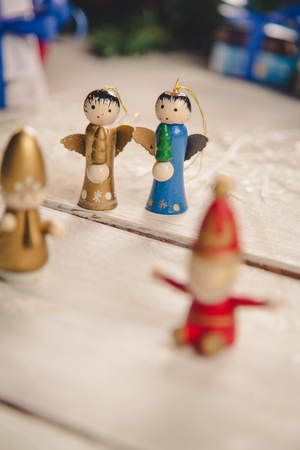 Colorful toys on Christmas backgroundの写真素材