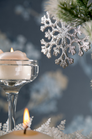 Bright Christmas background with decorationsの写真素材