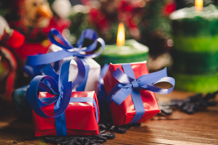 Christmas decorations with toys, winter conceptの写真素材