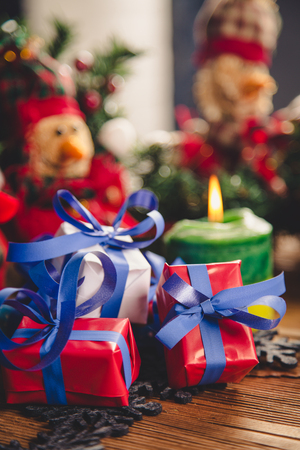 Christmas decorations with toys, winter conceptの写真素材