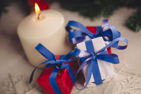 Colorful toys on Christmas backgroundの写真素材