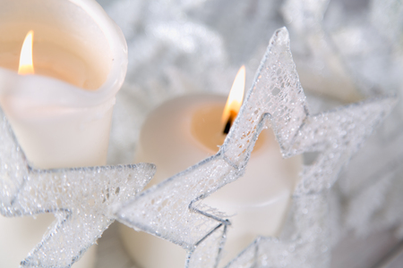 Bright Christmas background with decorationsの写真素材