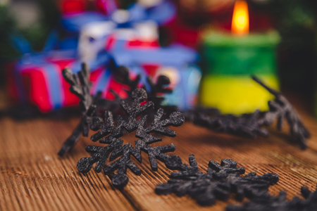 Christmas decorations with toys, winter conceptの写真素材