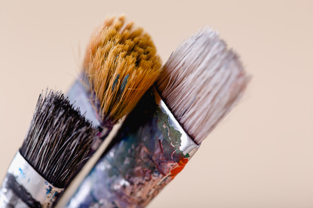Close up of different paint brushes
