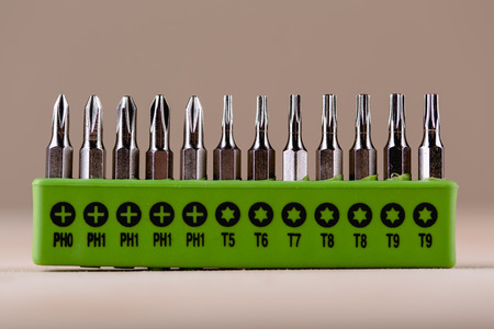 Close up macro shot of bits for screwdrivers