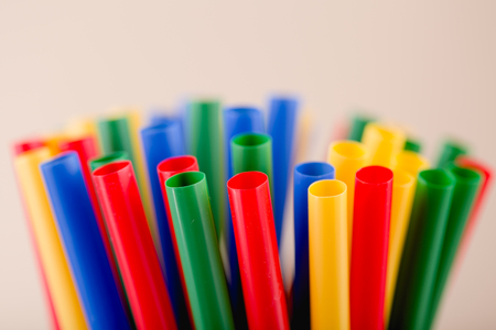 Variety of colorful straws, macro shotの写真素材