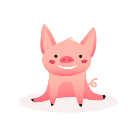 Cute little pig on white background .. Cartoon vector character. Children illustrationHappy New Year. Chinese symbol of the 2019 year.のイラスト素材