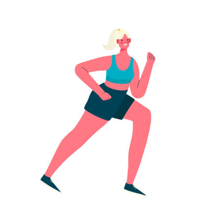 Running woman dressed in sportswear isolated on a white background.Morning jogging. Active and healthy lifestyle. Sports competition, outdoor workout or exercise, athletics. Flat vector illustration.のイラスト素材
