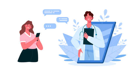 Online medical consultation, support. Online doctor. Healthcare services. Family male doctor with stethoscope on smartphone. Online medical advise or consultation service, tele medicine, cardiology.のイラスト素材