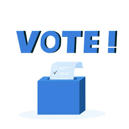 Vote box with checklist. Putting paper in ballot box. Election concept. Flat design vector illustration, can be use for landing page, web, ui, banner, flyer, poster, template.のイラスト素材