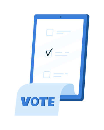 Voting online, e-voting, election internet system, survey. Concept of online choices with bulletins on smartphone screen. Checklist online, check screen survey. Vector illustration.のイラスト素材