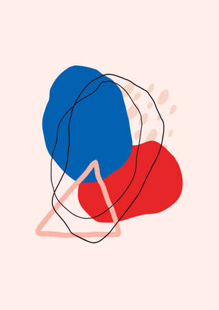 Creative abstract modern minimal poster. Hand drawn colorful shapes and doodle elements. Trendy vector design for wall decoration, postcard, brochure, prints, banners.のイラスト素材