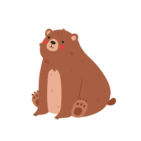 Cartoon cute brown grizzly bear, isolated on white background. Poster for baby room. Childish print for nursery. Vector flat illustration.のイラスト素材