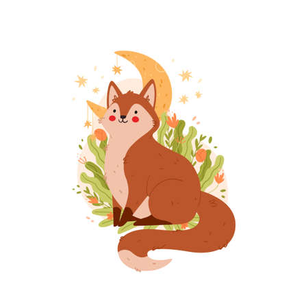 Cute, adorable fox. Cute animal character poster templates for childrens nursery room decor. Vector illustration.のイラスト素材