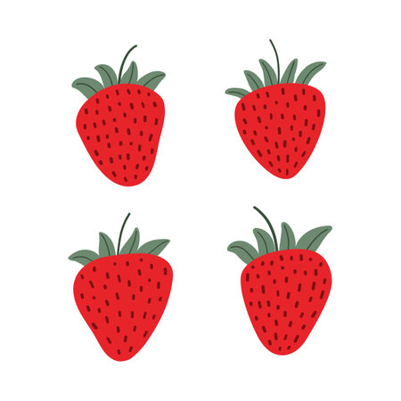 Sweet strawberry set isolated on white background. Ripe berries. Cartoon flat vector illustration.のイラスト素材