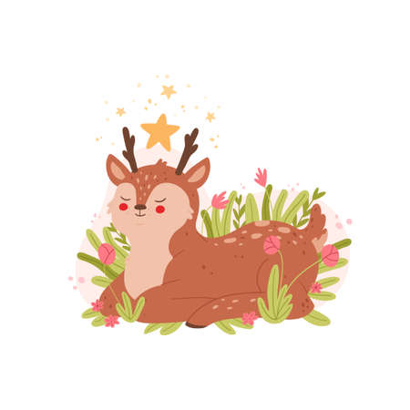 Cute, adorable deer. Cute animal character poster templates for childrens nursery room decor. Vector illustration.のイラスト素材