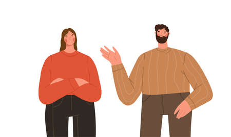 The young couple quarreled. Concept of family quarrel, conflict and misunderstanding. Cartoon flat vector illustration.のイラスト素材