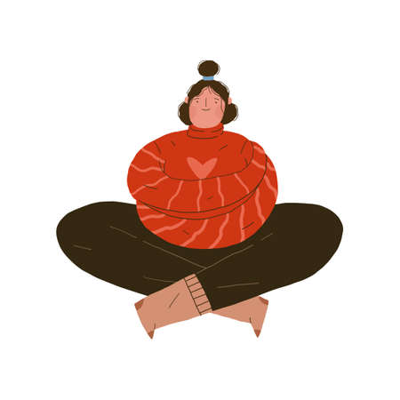 Love yourself. Self care, body positive, confidence concept. Woman hugging herself. Hand drawn vector illustration.のイラスト素材