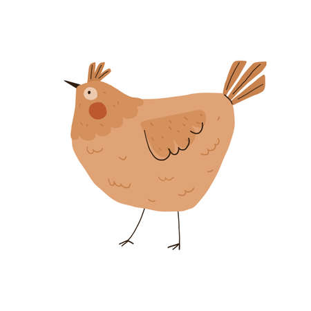 Funny standing chicken. Cute poultry farm character. Cartoon vector illustration.のイラスト素材