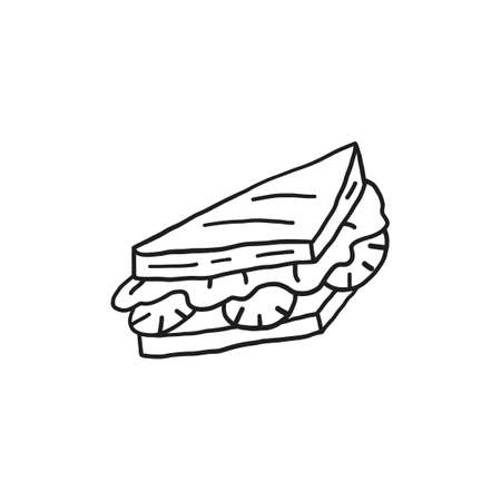 Breakfast sandwich. Take-away food. Hand drawn line vector illustration.のイラスト素材