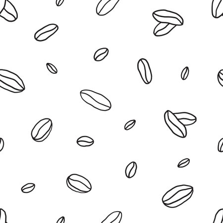 Coffee beans Seamless pattern. Hand drawn line vector illustration.のイラスト素材