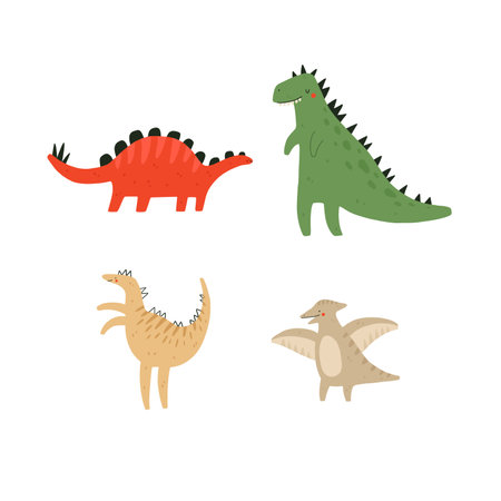 Cute dinosaur set. Collection with funny dinosaurs characters. Vector cartoon illustration.のイラスト素材