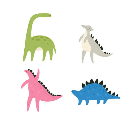 Cute dinosaur set. Collection with funny dinosaurs characters. Vector cartoon illustration.のイラスト素材