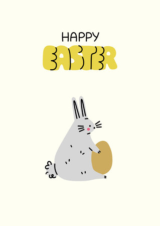 Happy Easter poster. Bunny with egg. Vector flat illustration.のイラスト素材