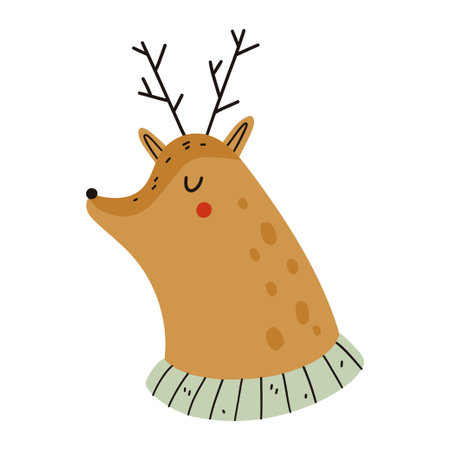 Cute deer face. Hand drawn character. Vector illustration.のイラスト素材
