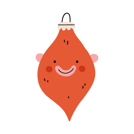 Red christmas ball character . Christmas tree decoration. Vector illustration.のイラスト素材