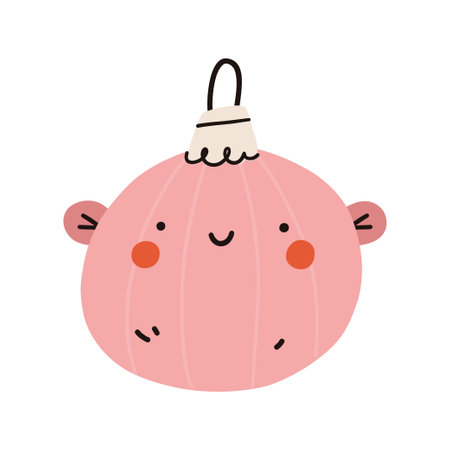 Pink christmas ball character . Christmas tree decoration. Vector illustration.のイラスト素材