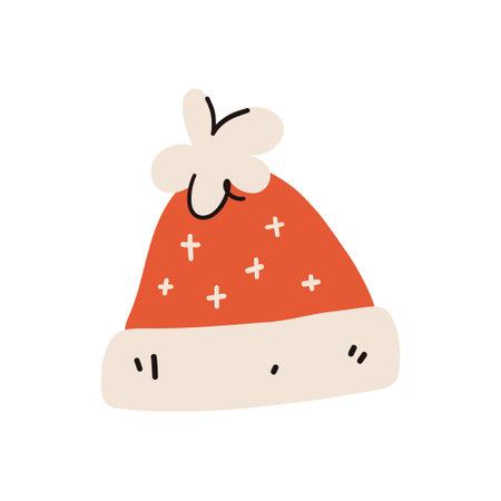 Winter clothes. Knitted red hat. Vector illustration.のイラスト素材