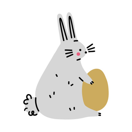Cute bunny with easter egg. Hand drawn flat vector illustration.のイラスト素材