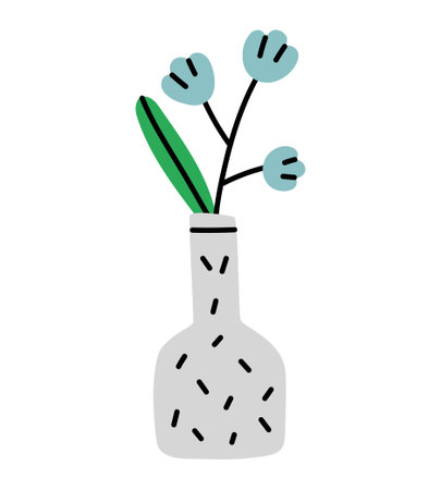 Hand drawn flowers in vase. Floral composition. Vector illustration.のイラスト素材