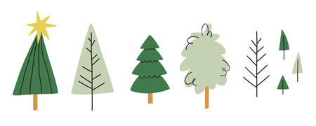 Hand drawn green tree collection. Vector illustration of different treesのイラスト素材