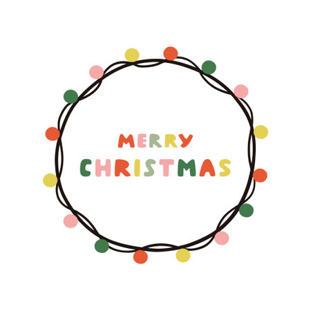 Christmas lights garland with lettering Merry Christmas. vector illustrationのイラスト素材