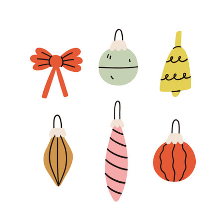 Flat christmas ball set. Christmas tree decorations. vector illustrationのイラスト素材