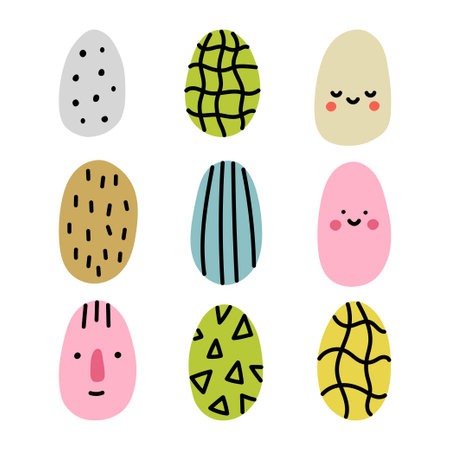 Set of cute Easter eggs in doodle style. vector illustrationのイラスト素材