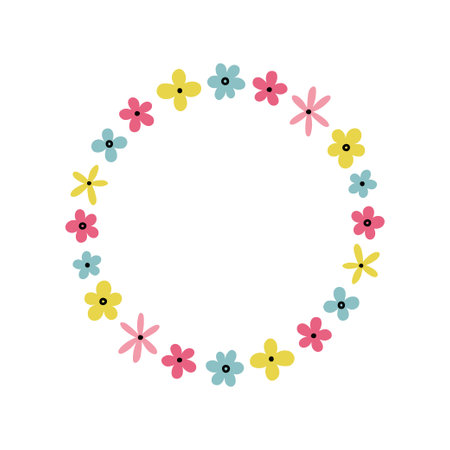 Floral wreaths with tiny flowers. Flat hand drawn vector illustration.のイラスト素材