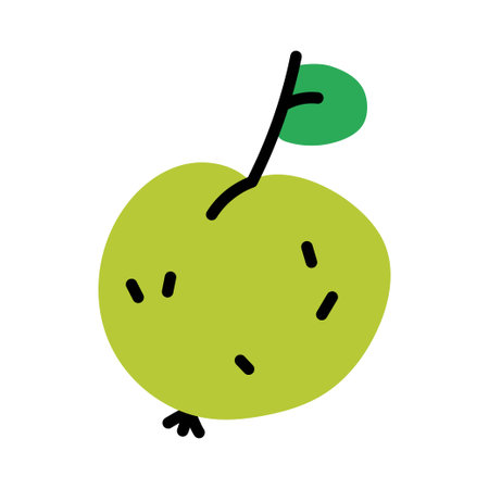 Simple doodle green apple. Flat vector illustration.のイラスト素材